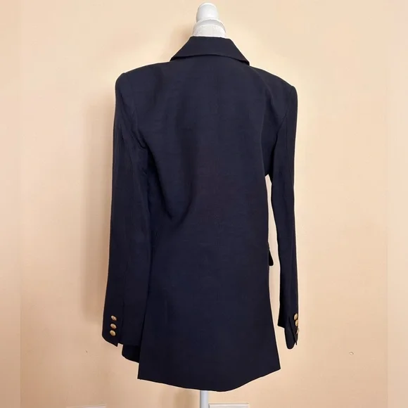 SMYTHE Oversized Linen Blend Double Breasted Blazer in Navy - Picture 6 of 11